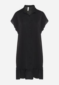 Born2be - Czarna Sukienka Koszulowa z Guzikami i Falbankami Tenalena. Okazja: na co dzień. Typ kołnierza: kołnierz z falbankami. Kolor: czarny. Typ sukienki: koszulowe. Styl: casual, elegancki, sportowy #2