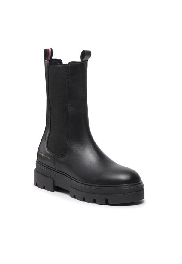 TOMMY HILFIGER - Tommy Hilfiger Sztyblety Monochromatic Chelsea Boot FW0FW06730 Czarny. Kolor: czarny. Materiał: skóra