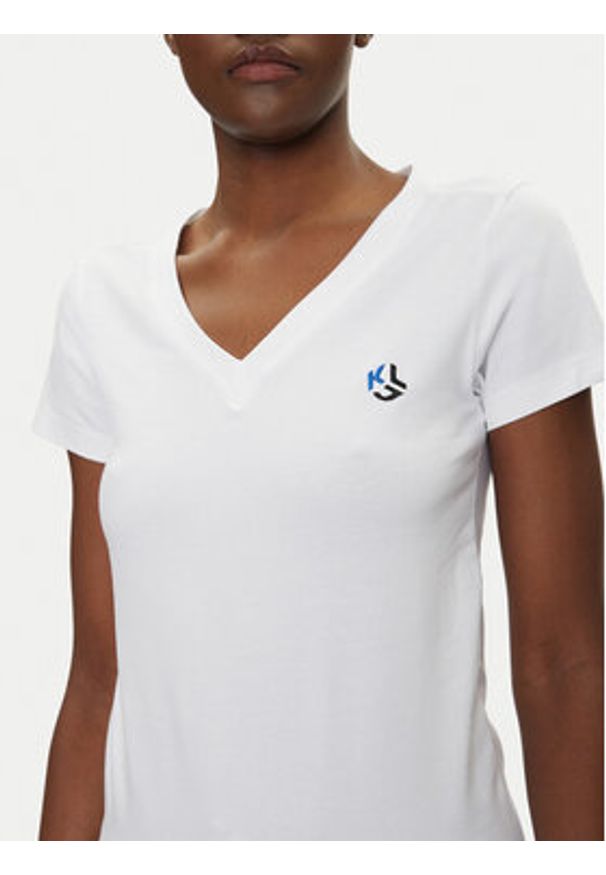 Karl Lagerfeld - KARL LAGERFELD T-Shirt A2W17097 Biały Regular Fit. Typ kołnierza: dekolt w karo. Kolor: biały. Materiał: bawełna