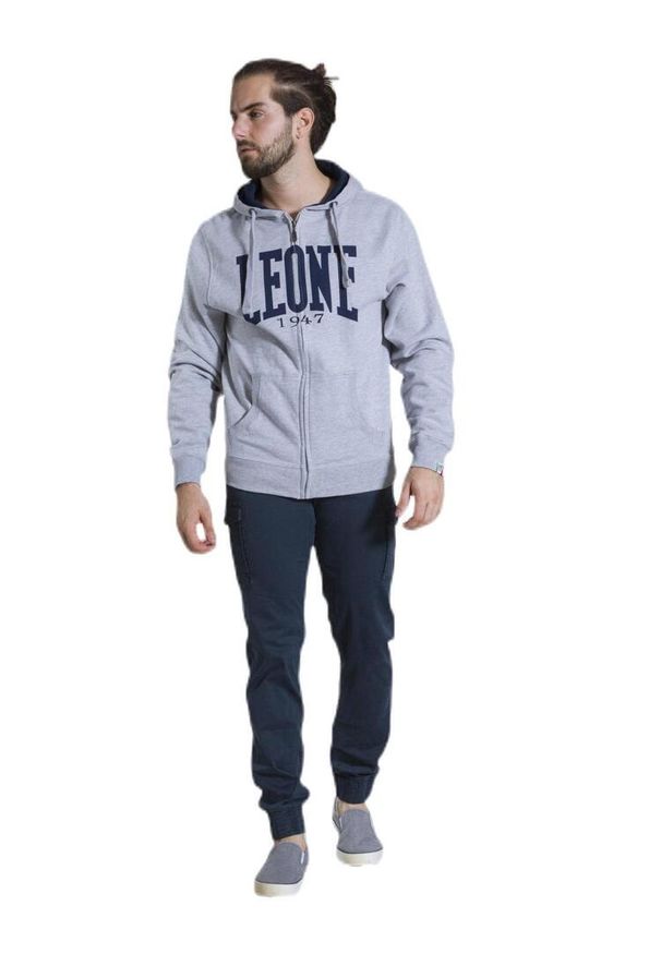 LEONE 1947 APPAREL - Męska zapinana na zamek bluza z kapturem Leone 1947 Apparel. Typ kołnierza: kaptur. Kolor: szary. Materiał: tkanina. Sport: fitness