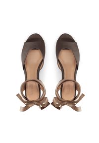 Kazar - Ciemnobrązowe sandały na koturnie i platformie z plecionym sznurkiem. Kolor: brązowy. Materiał: tkanina. Wzór: aplikacja. Sezon: lato. Obcas: na koturnie. Wysokość obcasa: średni #4