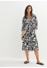 bonprix - Sukienka midi z lejącej wiskozy. Kolor: czarny. Materiał: wiskoza. Długość: midi #1