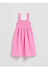 Reserved - Muślinowa sukienka mini - różowy. Kolor: różowy. Materiał: bawełna. Długość: mini #1