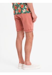 Ombre Clothing - Męskie jeansowe klasyczne szorty z podwiniętą nogawką – koralowe V6 - Rozmiar: L. Kolor: pomarańczowy. Materiał: jeans. Sezon: lato. Styl: klasyczny #5