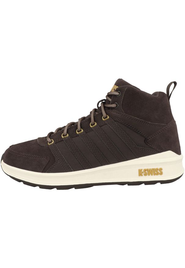 Buty do chodzenia męskie K-Swiss Vista Trainer Mid. Kolor: brązowy. Materiał: materiał, tkanina, syntetyk, skóra. Szerokość cholewki: normalna. Sport: turystyka piesza