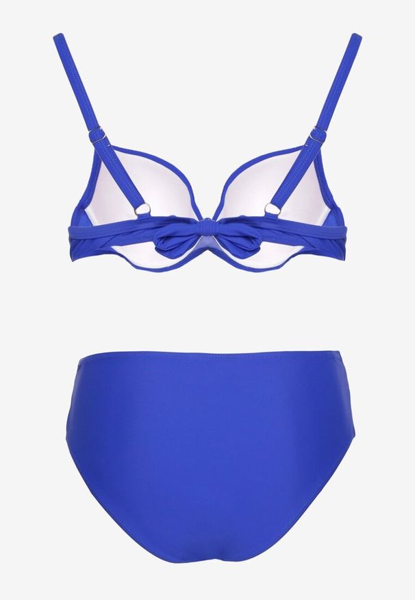 Renee - Niebieskie Bikini Majtki Figi i Biustonosz z Cyrkoniami Tenumela. Kolor: niebieski. Wzór: aplikacja, kwiaty