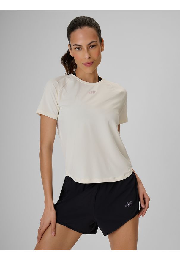 4f - 4F Koszulka treningowa regular szybkoschnąca damska - biała S. Kolor: biały. Materiał: materiał, włókno. Sport: fitness