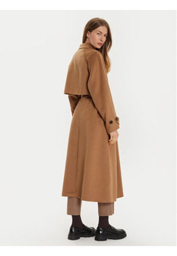 TOMMY HILFIGER - Tommy Hilfiger Płaszcz wełniany WW0WW45919 Brązowy Oversize. Kolor: brązowy. Materiał: syntetyk
