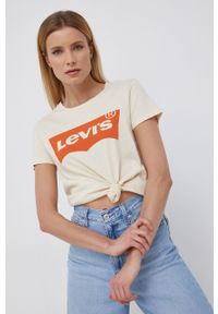 Levi's® - Levi's T-shirt bawełniany kolor kremowy. Okazja: na spotkanie biznesowe, na co dzień. Kolor: beżowy. Materiał: bawełna. Wzór: nadruk. Styl: biznesowy, casual #1