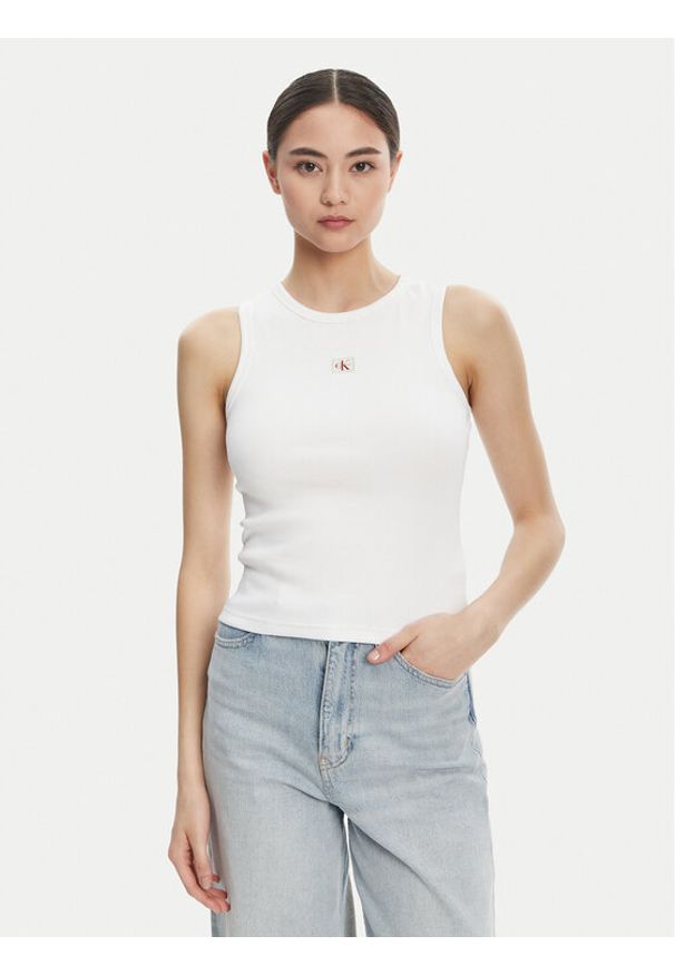 Calvin Klein Jeans Top LV047C201G Biały Slim Fit. Kolor: biały. Materiał: bawełna