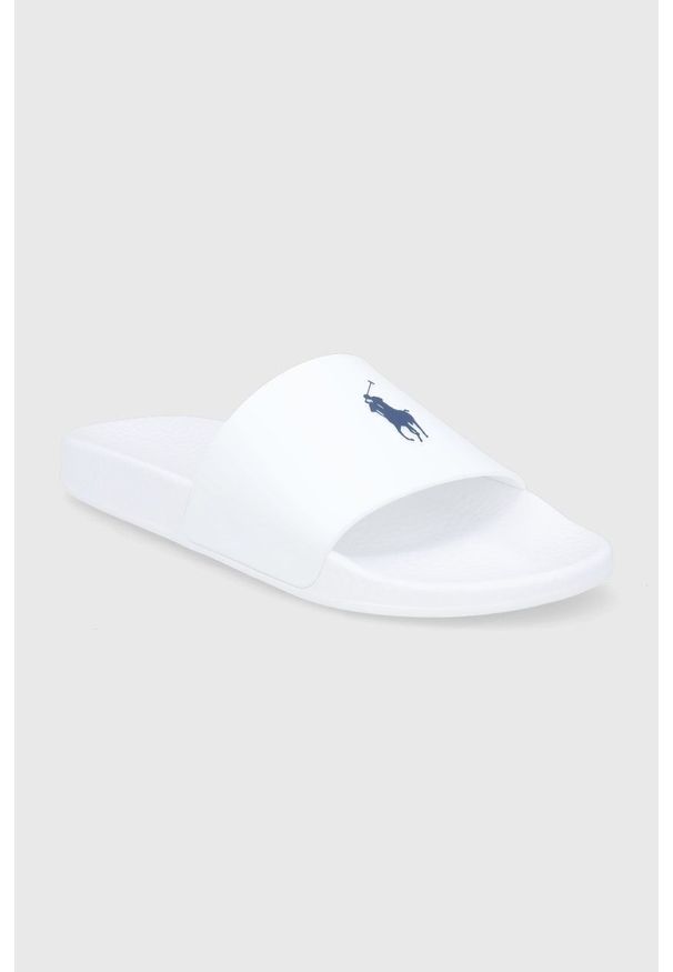 Polo Ralph Lauren - Klapki. Kolor: biały. Materiał: materiał, guma. Wzór: gładki. Obcas: na obcasie. Wysokość obcasa: niski