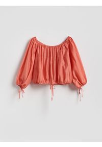 Reserved - Bluzka z lyocellem - koralowy. Kolor: pomarańczowy. Materiał: tkanina #1