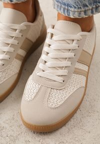 Born2be - Ciemnobeżowe Sneakersy Kultowe Tenisówki z Plecioną Strukturą Loraebelle. Nosek buta: okrągły. Zapięcie: sznurówki. Kolor: beżowy. Materiał: skóra, materiał. Obcas: na obcasie. Wysokość obcasa: niski #8