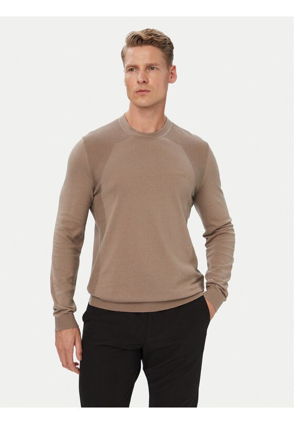 BOSS Sweter KN_Momentum 50558351 Beżowy ciemny Regular Fit. Kolor: beżowy. Materiał: bawełna