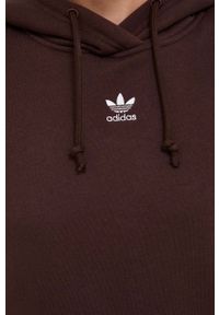 adidas Originals bluza damska kolor brązowy z kapturem gładka. Typ kołnierza: kaptur. Kolor: brązowy. Materiał: materiał. Wzór: gładki #3