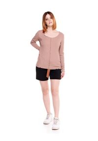 LEONE 1947 APPAREL - Damski T-shirt z długim rękawem w kolorach ziemi. Kolor: beżowy. Materiał: tkanina. Długość rękawa: długi rękaw. Długość: długie. Sport: fitness