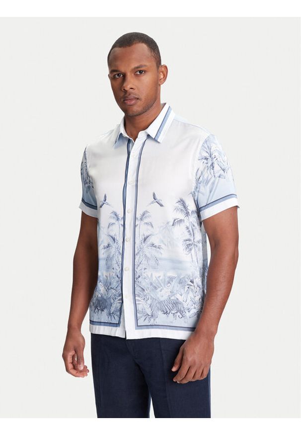 Guess Koszula M4YH39 WF1T2 Niebieski Regular Fit. Kolor: niebieski. Materiał: syntetyk