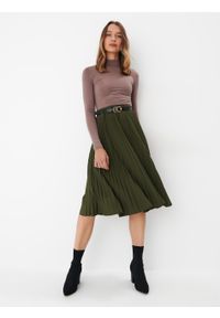 Mohito - Plisowana zielona spódnica midi - Khaki. Kolor: brązowy #2