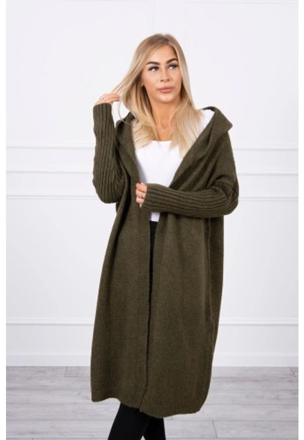 Inny - Sweter z kapturem khaki. Typ kołnierza: kaptur. Kolor: brązowy. Materiał: wełna, materiał, akryl. Styl: elegancki