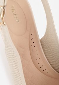 Born2be - Beżowe Czółenka z Tkaniny VICES na Szpilce z Odkrytą Piętą i Wkładką Soft-Step Nymelin. Okazja: na co dzień, do pracy, na spotkanie biznesowe. Zapięcie: pasek. Kolor: beżowy. Materiał: tkanina. Obcas: na szpilce. Styl: casual, biznesowy #4