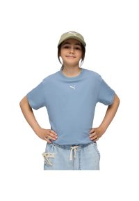 Koszulka dla dzieci Puma Ess Boxy Tee G Cool Blue. Kolor: niebieski, wielokolorowy, biały. Materiał: bawełna, materiał #1