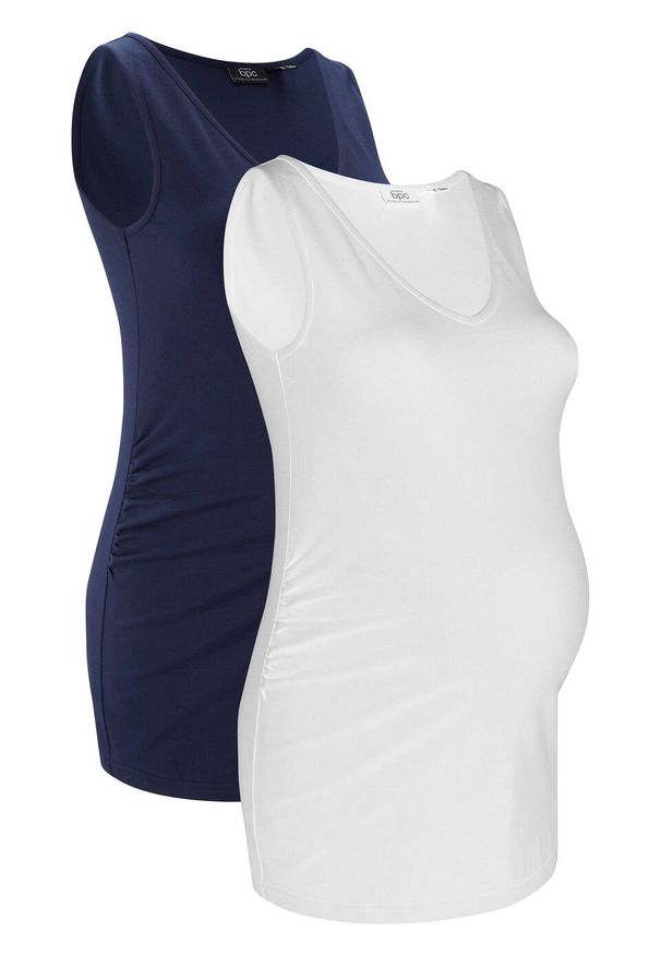 Top ciążowy z bawełny organicznej (2 szt.) bonprix ciemnoniebieski + biały. Kolekcja: moda ciążowa. Kolor: niebieski. Materiał: bawełna