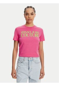 Versace Jeans Couture T-Shirt 78HAHE05 Różowy Regular Fit. Kolor: różowy. Materiał: bawełna