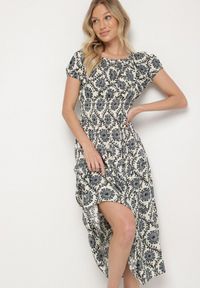 Born2be - Czarna Sukienka z Bawełną i Bufiastymi Rękawami Revilee. Okazja: na co dzień, na spacer. Kolor: czarny. Materiał: bawełna. Wzór: aplikacja. Styl: casual, elegancki #2