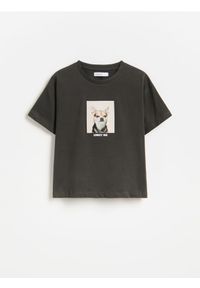 Reserved - T-shirt z nadrukiem - ciemnoszary. Kolor: szary. Materiał: bawełna. Wzór: nadruk