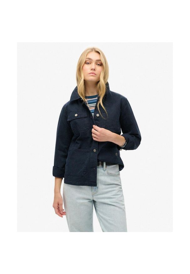 Superdry - Kurtka robocza z płótna. Okazja: na co dzień. Kolor: niebieski. Materiał: bawełna. Długość rękawa: długi rękaw. Styl: casual
