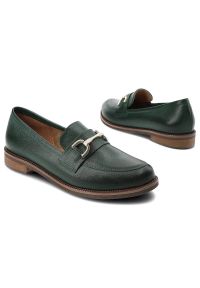 Zielone Mokasyny Exquisite Stylowe Obuwie Damskie. Okazja: na spacer. Zapięcie: klamry. Kolor: zielony. Materiał: materiał, skóra. Obcas: na obcasie. Styl: elegancki. Wysokość obcasa: średni #7