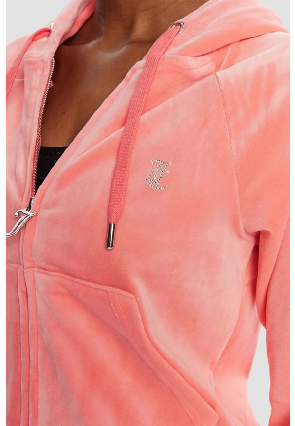 Juicy Couture - JUICY COUTURE Brzoskwiniowa damska bluza damska Madison Hoodie, Rozmiar M. Okazja: na co dzień. Kolor: różowy. Materiał: materiał. Styl: casual, klasyczny