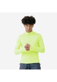 KALENJI - Koszulka do biegania z długim rękawem męska Kalenji Warm Day Visibility ocieplana. Kolor: zielony, żółty. Materiał: materiał, poliester, elastan. Długość rękawa: długi rękaw. Długość: długie. Wzór: kolorowy #1