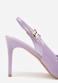 Renee - Fioletowe Sandały Slingback na Szpilce z Lakierowanym Połyskiem i Aplikacją Phisvienne. Kolor: fioletowy. Materiał: lakier. Wzór: aplikacja. Obcas: na szpilce. Styl: elegancki #7
