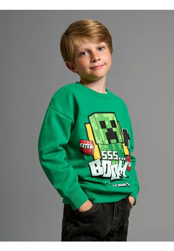 Sinsay - Bluza Minecraft - zielony. Kolor: zielony. Długość: długie. Wzór: nadruk