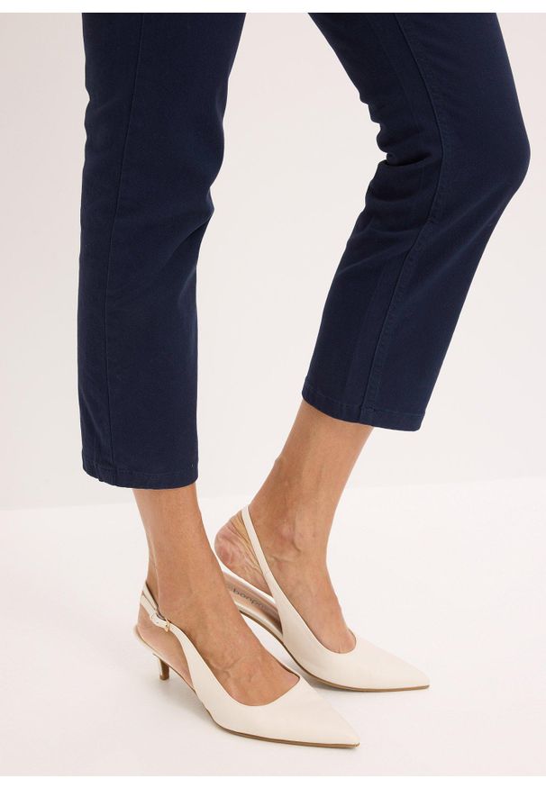 bonprix - Spodnie ze stretchem 7/8. Kolor: niebieski. Materiał: materiał