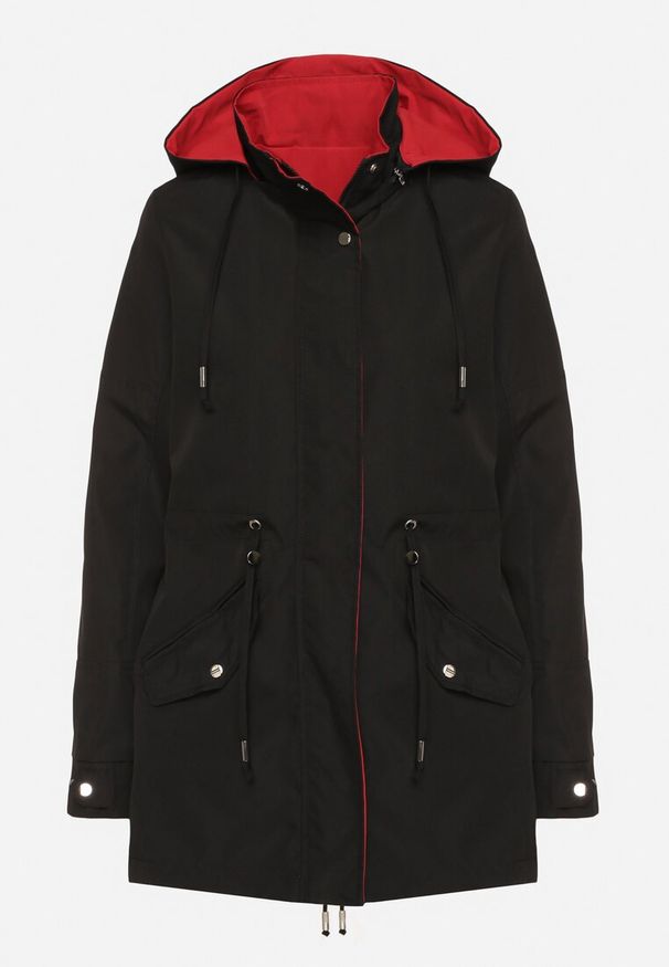 Born2be - Czarna Kurtka Parka Dwustronna Ozdobiona Guzikami przy Rękawach Mivanea. Kolor: czarny. Materiał: jeans. Długość rękawa: długi rękaw. Długość: długie. Wzór: aplikacja. Sezon: zima, jesień. Styl: klasyczny, elegancki