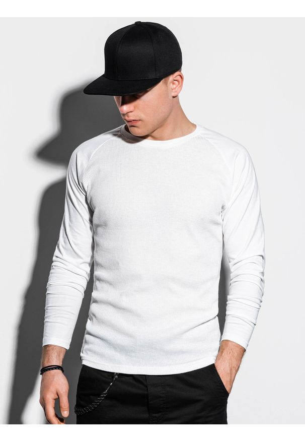 Ombre Clothing - Longsleeve męski bez nadruku L119 - biały - XXL. Kolor: biały. Materiał: tkanina, bawełna, poliester. Długość rękawa: długi rękaw