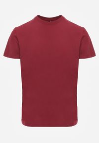 Born2be - Bordowa Gładka Koszulka T-shirt z Bawełny o Prostym Kroju Sarusa. Okazja: na co dzień, na randkę. Kolor: czerwony. Materiał: bawełna. Wzór: gładki. Styl: casual, klasyczny #1