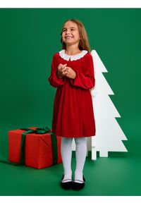Sinsay - Sukienka świąteczna - czerwony. Kolor: czerwony. Materiał: materiał, welur. Styl: wizytowy
