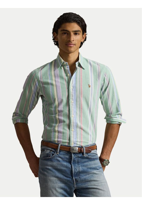 Polo Ralph Lauren Koszula 710928921002 Zielony jasny Custom Fit. Typ kołnierza: polo. Kolor: zielony. Materiał: bawełna