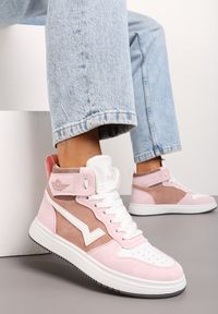 Renee - Różowo-Białe Sneakersy Esspina. Wysokość cholewki: za kostkę. Kolor: różowy. Szerokość cholewki: normalna. Wzór: aplikacja, gładki #2