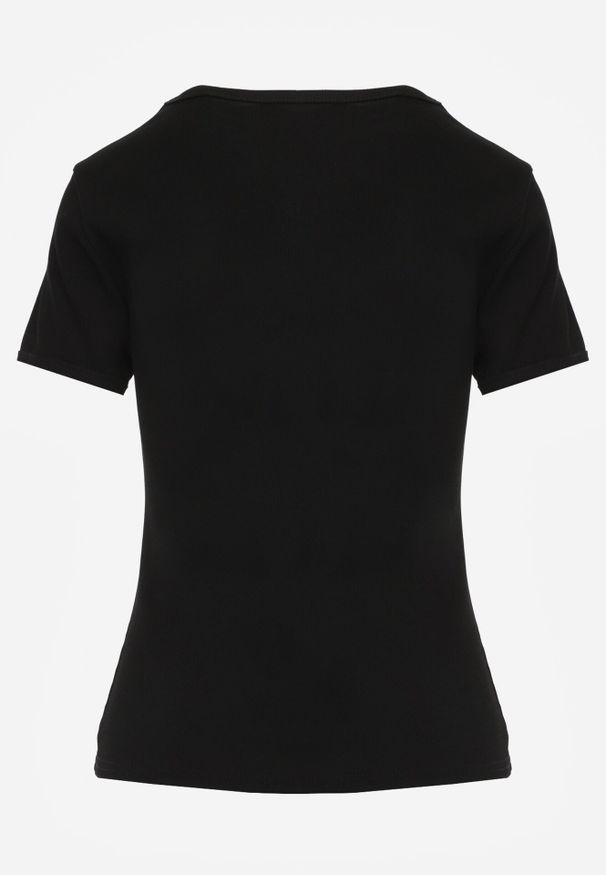 Born2be - Czarny Dopasowany T-shirt z Prążkowanej Tkaniny z Bawełny Acalenos. Okazja: na co dzień. Kolor: czarny. Materiał: bawełna, tkanina, prążkowany. Sezon: lato. Styl: elegancki, klasyczny, casual