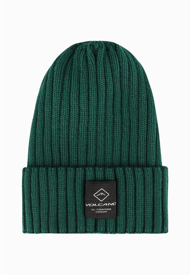 Volcano - Prążkowana zimowa czapka H-BIG. Kolor: zielony. Materiał: prążkowany. Wzór: napisy, aplikacja. Sezon: zima. Styl: klasyczny