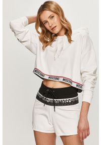 Moschino Underwear - Bluza. Okazja: na co dzień. Typ kołnierza: kaptur. Kolor: biały. Materiał: bawełna, dzianina, elastan. Wzór: nadruk. Styl: casual #1