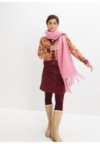 bonprix - Sweter rozpinany z dzianiny o splocie dużych oczek, w kwiaty. Typ kołnierza: dekolt w serek. Kolor: brązowy. Materiał: dzianina. Wzór: kwiaty, ze splotem