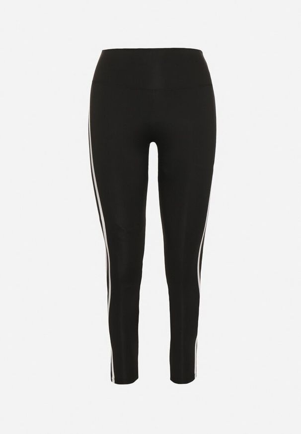 Born2be - Czarne Elastyczne Legginsy z Efektem Push-Up Ozdobione Lampasami Akeria. Okazja: na co dzień. Kolor: czarny. Wzór: aplikacja. Styl: sportowy, casual