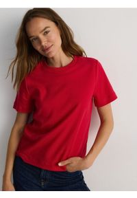 Reserved - T-shirt z bawełny merceryzowanej - czerwony. Kolor: czerwony. Materiał: bawełna