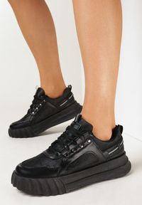 Born2be - Czarne Sneakersy Linani. Wysokość cholewki: przed kostkę. Kolor: czarny. Materiał: materiał. Szerokość cholewki: normalna. Wzór: nadruk. Obcas: na platformie