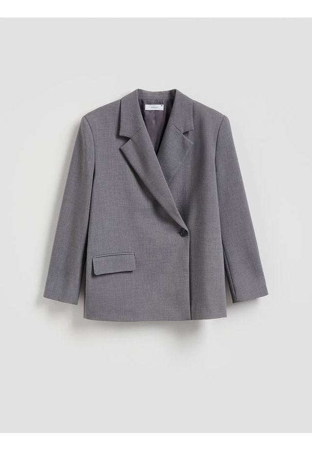 Reserved - Marynarka z dodatkiem wiskozy - ciemnoszary. Kolor: szary. Materiał: wiskoza